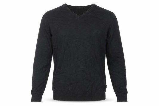 Front view of Hugo Boss Men's Black V-Neck Knit Jumper M Cotton Wool Business Casual