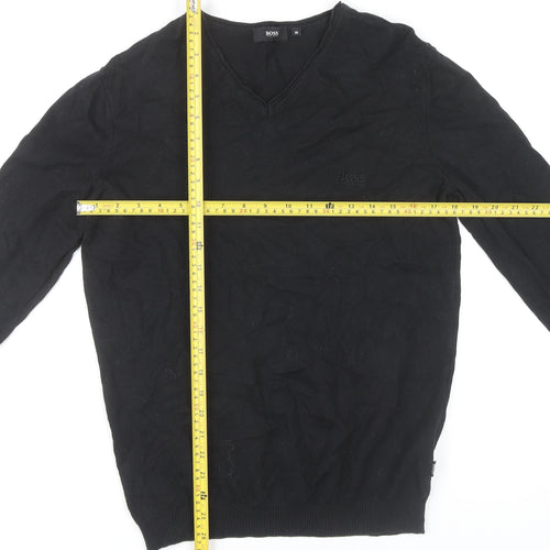 Hugo Boss Men's Black V-Neck Knit Jumper M Cotton Wool Business Casual