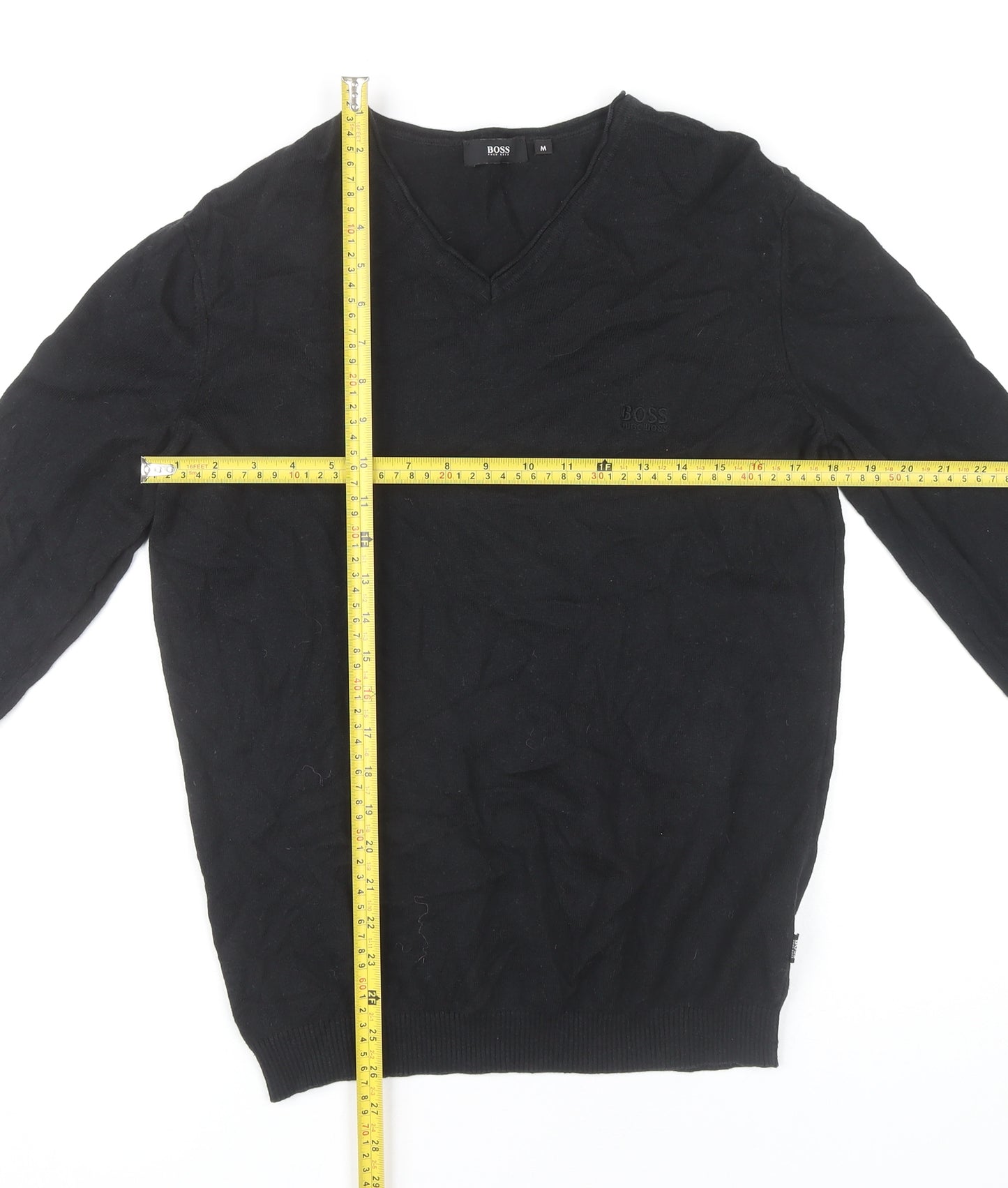 Hugo Boss Men's Black V-Neck Knit Jumper M Cotton Wool Business Casual