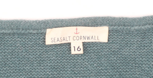 Seasalt Cornwall Women Green Wool Blend Crew Neck Jumper Size 16