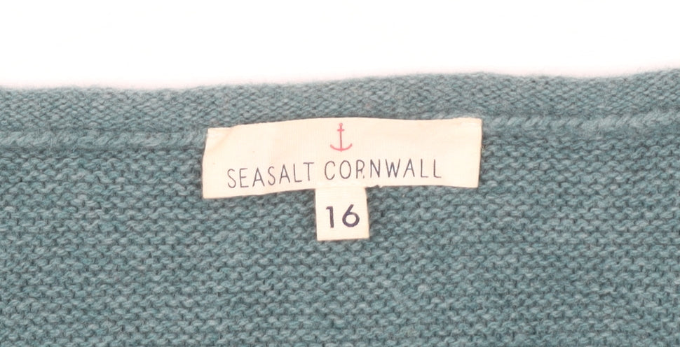 Seasalt Cornwall Women Green Wool Blend Crew Neck Jumper Size 16