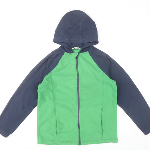 Lands' End Boys Green & Navy Fleece Hooded Full Zip Jacket 8 Years