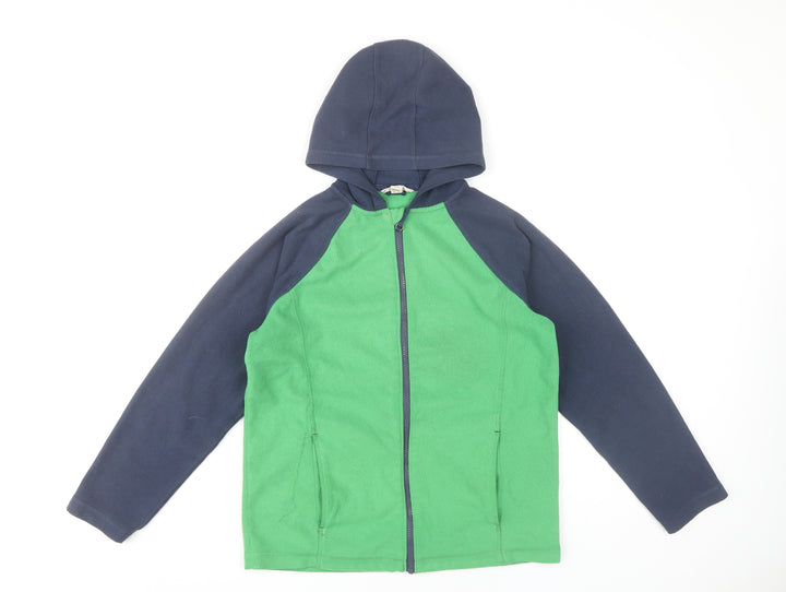 Lands' End Boys Green & Navy Fleece Hooded Full Zip Jacket 8 Years
