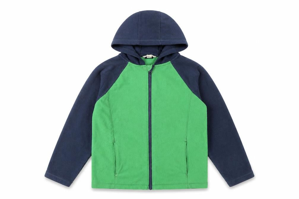Lands' End Boys Green & Navy Fleece Hooded Full Zip Jacket 8 Years