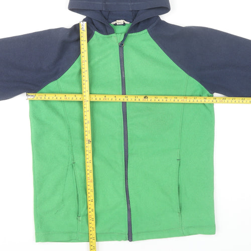 Lands' End Boys Green & Navy Fleece Hooded Full Zip Jacket 8 Years