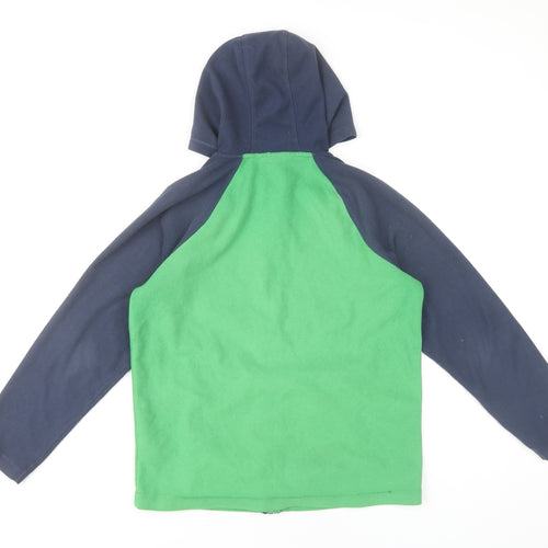 Lands' End Boys Green & Navy Fleece Hooded Full Zip Jacket 8 Years
