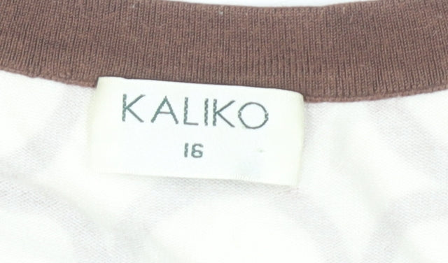 Kaliko Women's Brown Scoop Neck Geometric Jumper UK 16