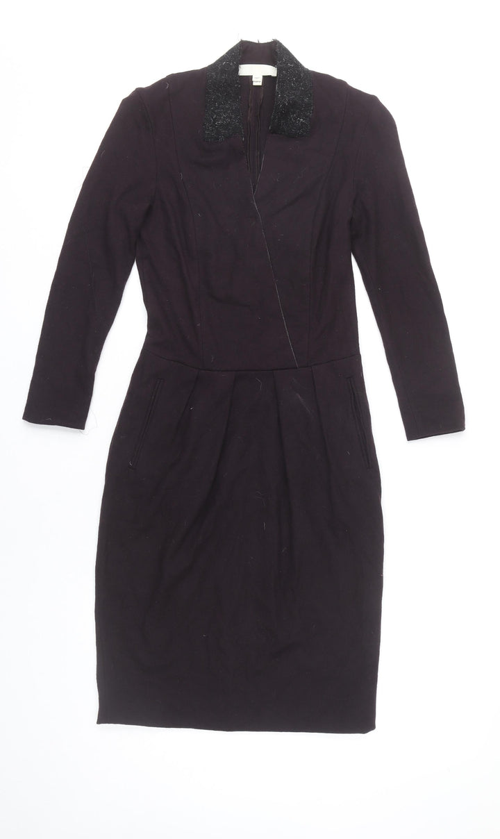 Nicole Farhi Women's Black Wool Cotton Sheath Dress UK 6 Knee Length