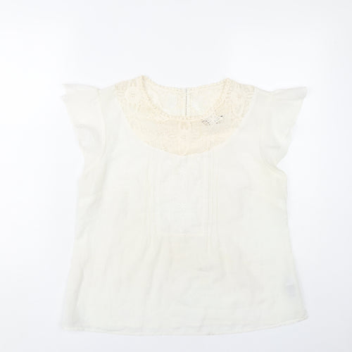 Marks and Spencer Women White Size 14 Lace Neck Cap Sleeve Blouse