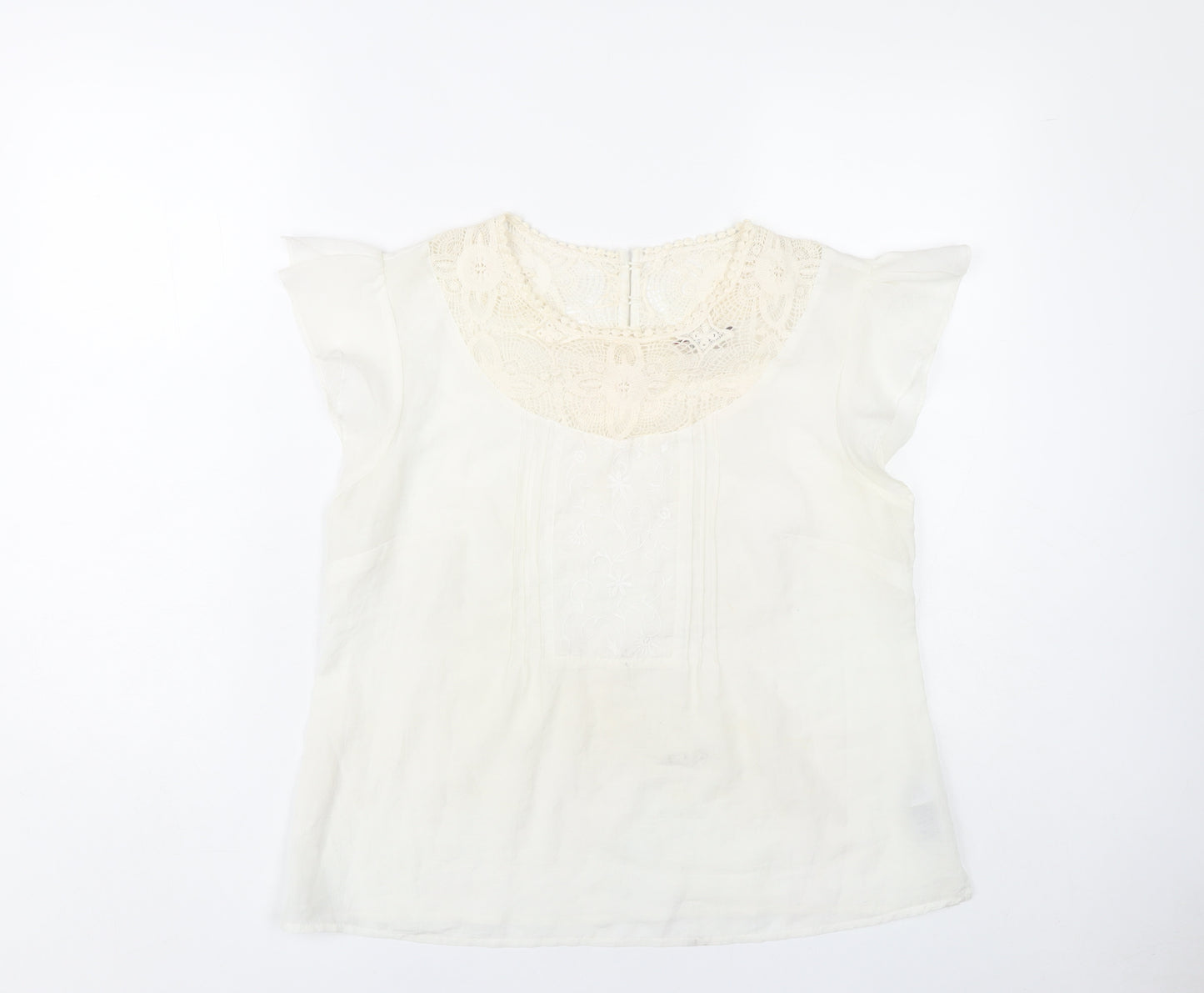 Marks and Spencer Women White Size 14 Lace Neck Cap Sleeve Blouse