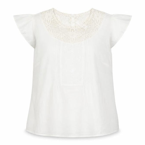 Marks and Spencer Women White Size 14 Lace Neck Cap Sleeve Blouse
