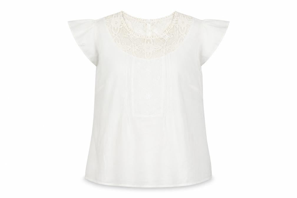 Marks and Spencer Women White Size 14 Lace Neck Cap Sleeve Blouse