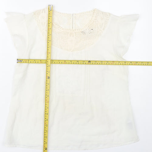 Marks and Spencer Women White Size 14 Lace Neck Cap Sleeve Blouse