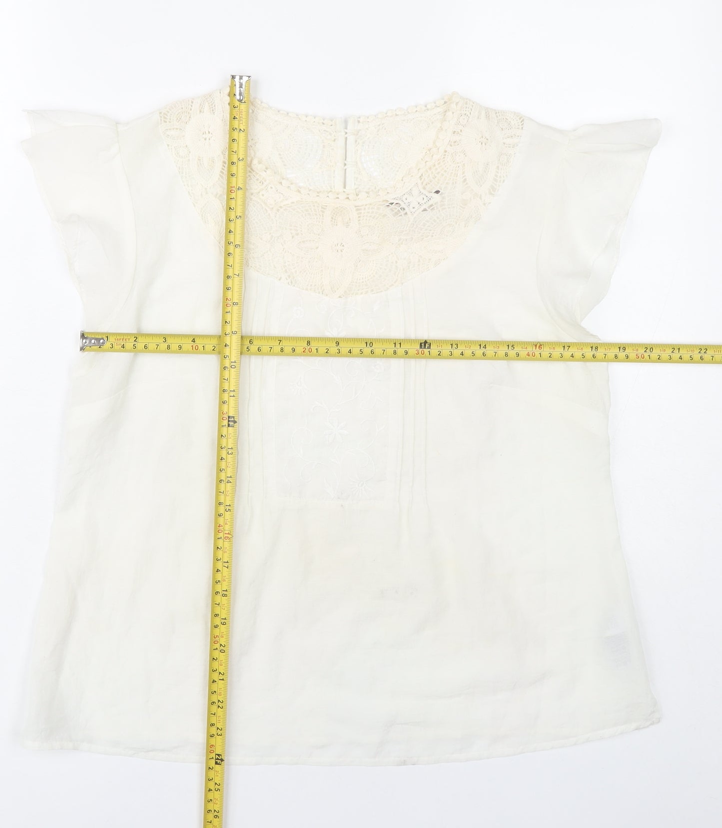 Marks and Spencer Women White Size 14 Lace Neck Cap Sleeve Blouse