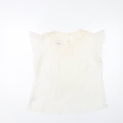 Marks and Spencer Women White Size 14 Lace Neck Cap Sleeve Blouse