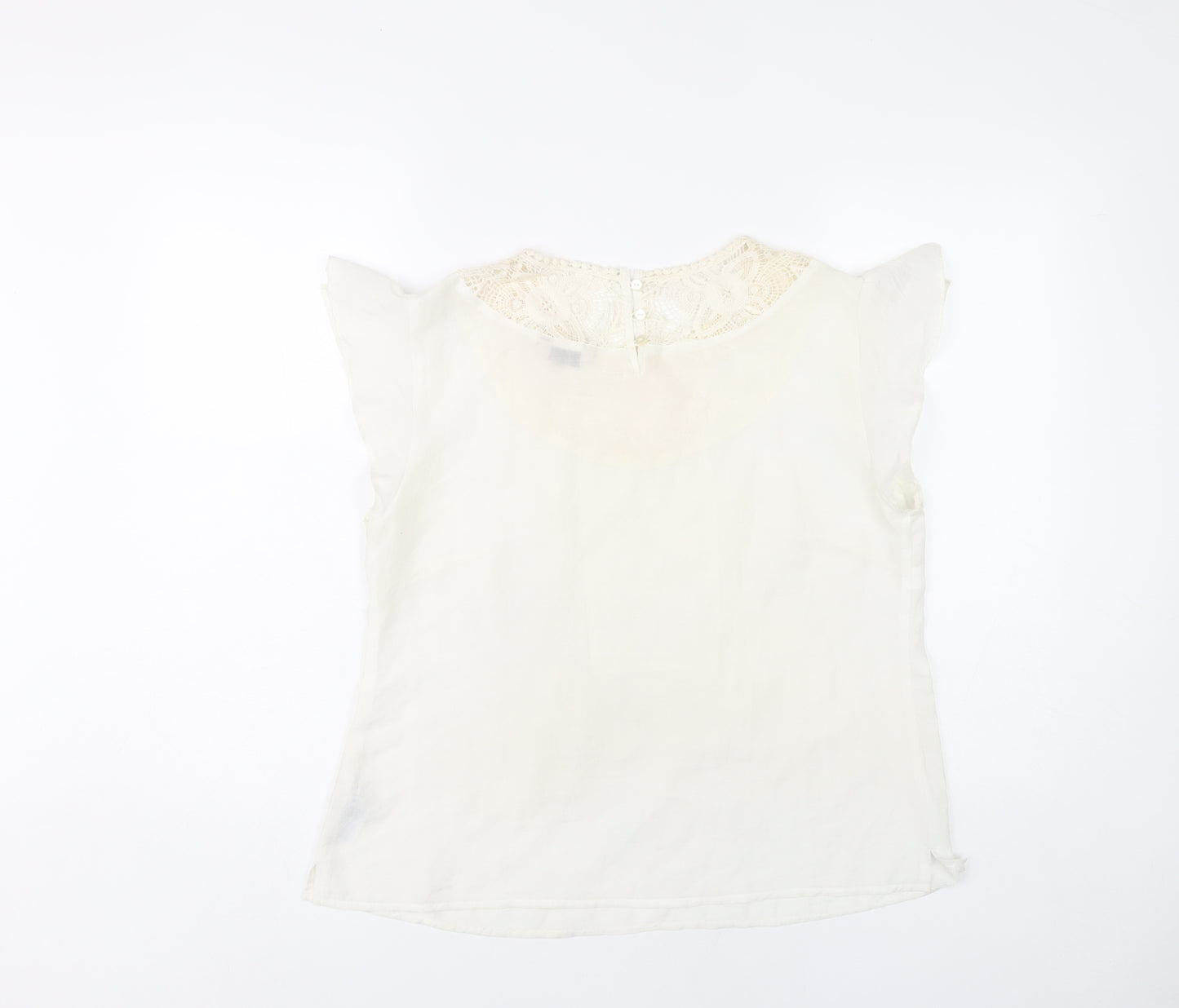 Marks and Spencer Women White Size 14 Lace Neck Cap Sleeve Blouse