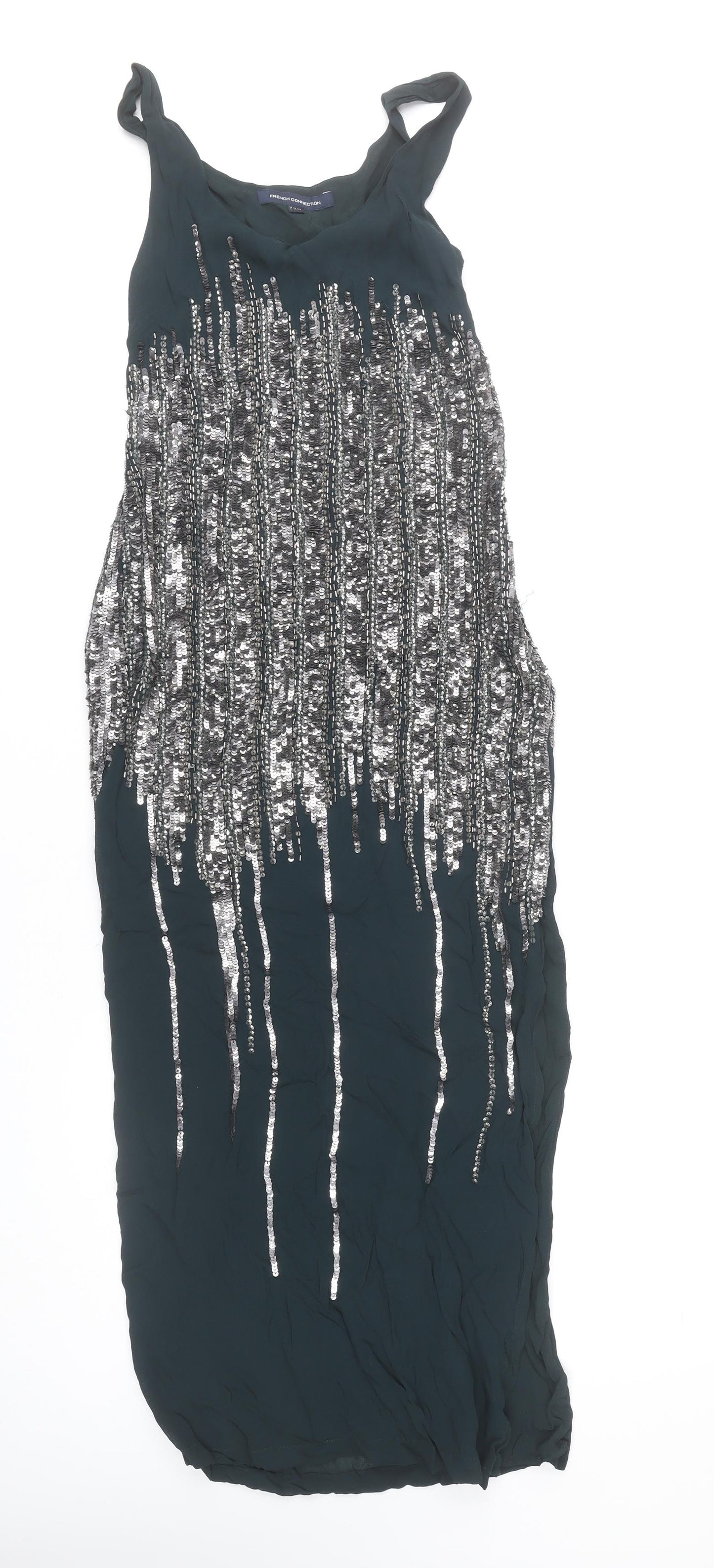 French Connection Women’s Green Sequin Shift Dress UK 10 Party Cocktail