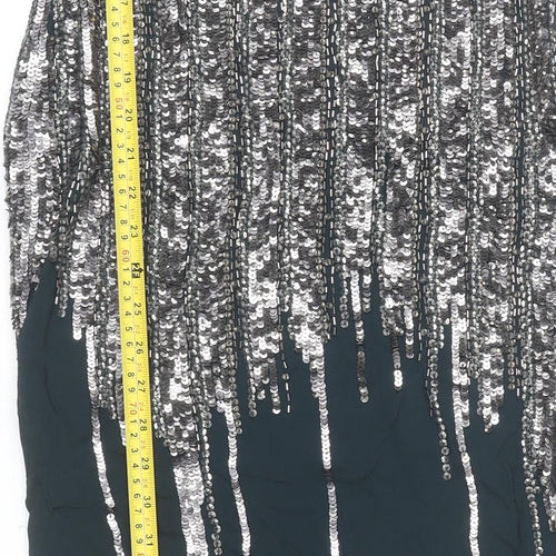 French Connection Women’s Green Sequin Shift Dress UK 10 Party Cocktail