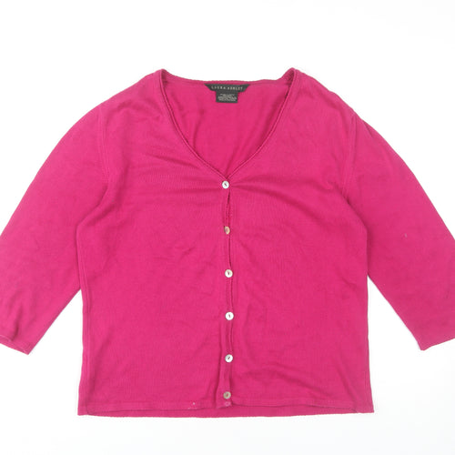 Laura Ashley Women's Pink M V-Neck Cotton Cardigan 3/4 Sleeve