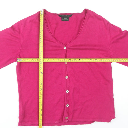 Laura Ashley Women's Pink M V-Neck Cotton Cardigan 3/4 Sleeve