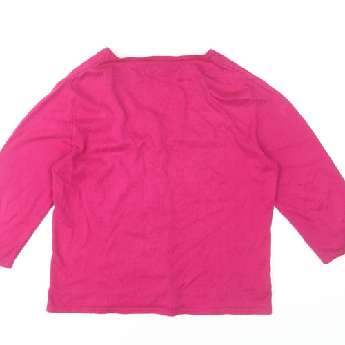 Laura Ashley Women's Pink M V-Neck Cotton Cardigan 3/4 Sleeve
