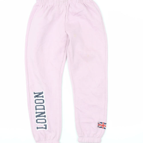 Zara Girls Pink Sweatpants 11-12 Years London Print Fleece Elastic Waist