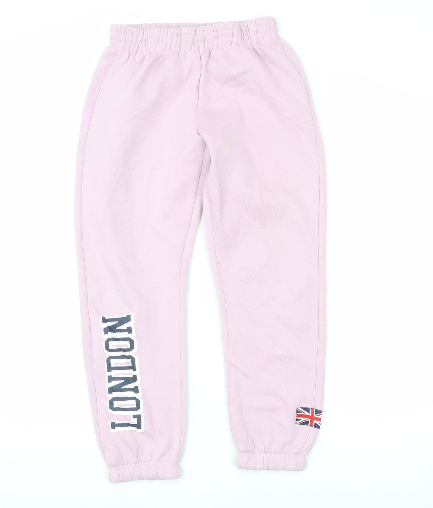 Zara Girls Pink Sweatpants 11-12 Years London Print Fleece Elastic Waist