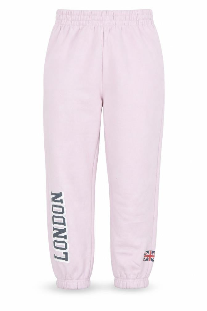 Zara Girls Pink Sweatpants 11-12 Years London Print Fleece Elastic Waist