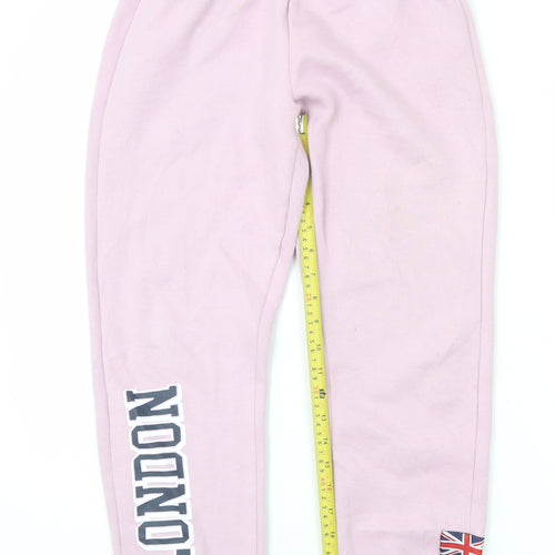 Zara Girls Pink Sweatpants 11-12 Years London Print Fleece Elastic Waist