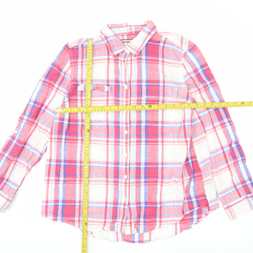 Tommy Hilfiger Men’s Red Plaid Cotton Long Sleeve Button-Up Shirt L