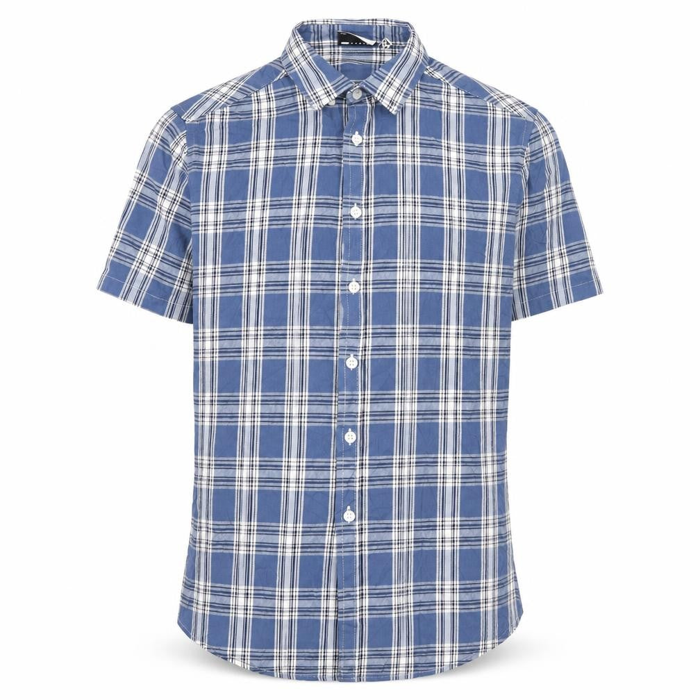 ASOS DESIGN Men's Blue Check Woven Short Sleeve 2XS Button-Up Shirt
