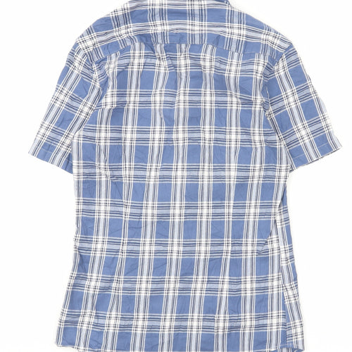 ASOS DESIGN Men's Blue Check Woven Short Sleeve 2XS Button-Up Shirt