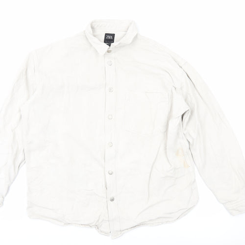 ZARA Men Beige Relaxed Fit Long Sleeve Button-Up Shirt L 48in
