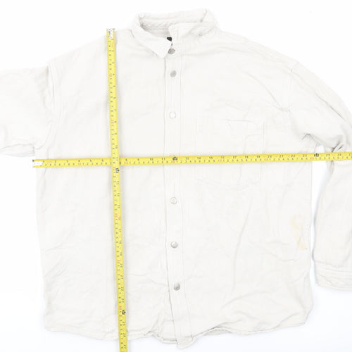 ZARA Men Beige Relaxed Fit Long Sleeve Button-Up Shirt L 48in