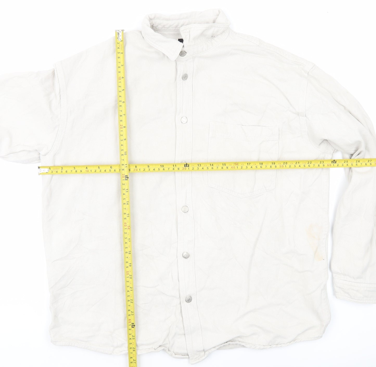 ZARA Men Beige Relaxed Fit Long Sleeve Button-Up Shirt L 48in