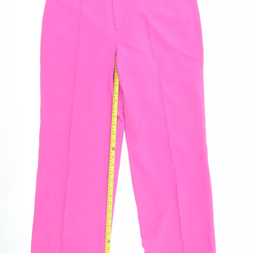 Zara Women’s Pink Straight Leg Trousers Size L Mid Rise Viscose Blend