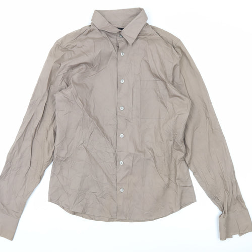 Calvin Klein Jeans Men's Brown Small Cotton Long Sleeve Button-Up Shirt