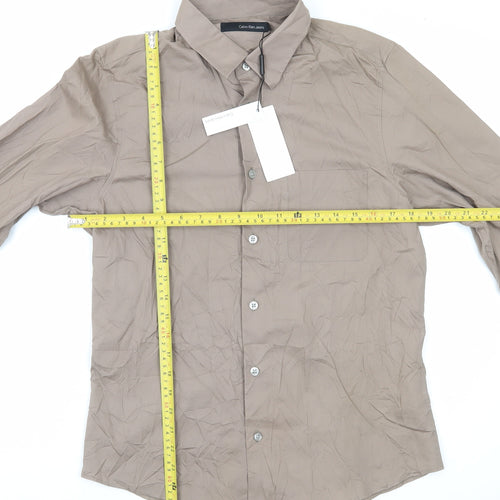 Calvin Klein Jeans Men's Brown Small Cotton Long Sleeve Button-Up Shirt