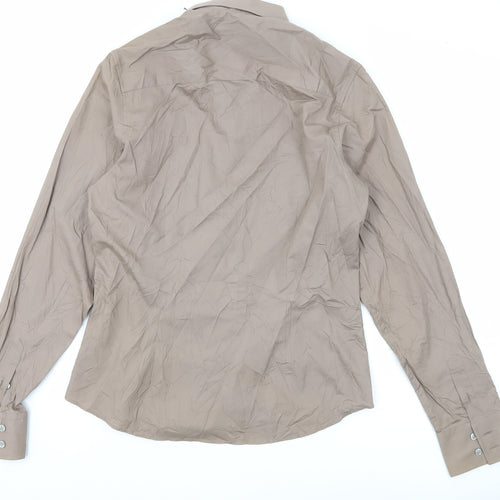 Calvin Klein Jeans Men's Brown Small Cotton Long Sleeve Button-Up Shirt
