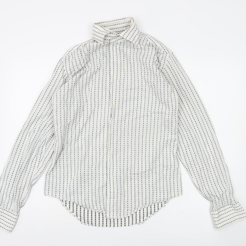 Zara Man White Striped Long Sleeve Button-Up Shirt Men's S 38in