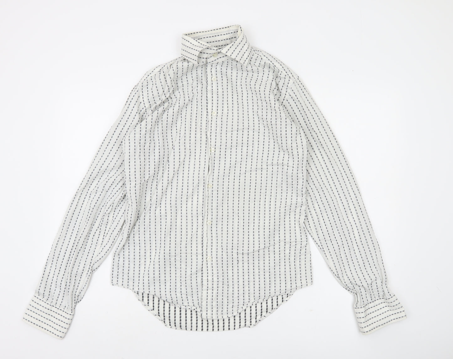 Zara Man White Striped Long Sleeve Button-Up Shirt Men's S 38in