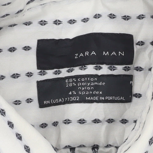 Zara Man White Striped Long Sleeve Button-Up Shirt Men's S 38in