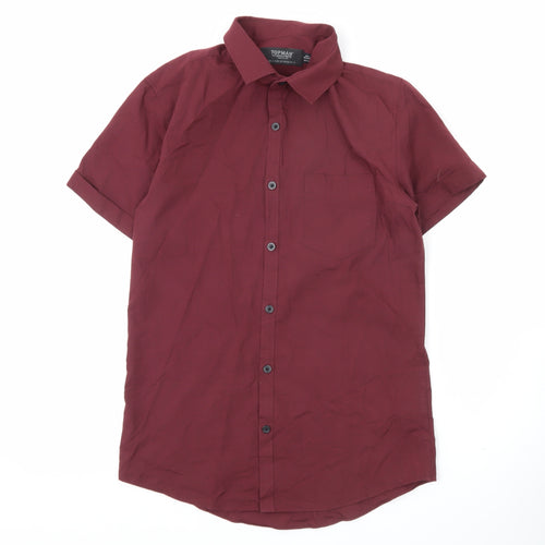 Topman Men's Red Short Sleeve Button-Up Shirt Size S Woven Cotton Blend
