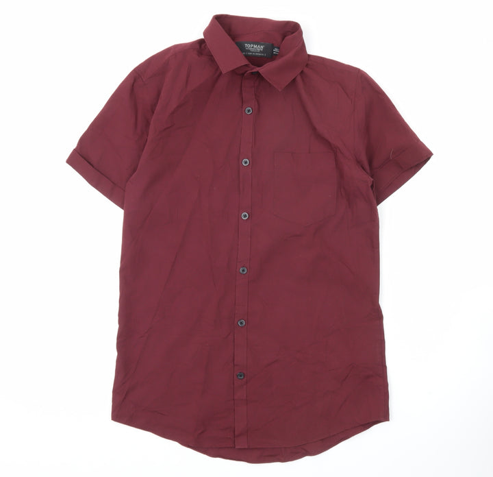Topman Men's Red Short Sleeve Button-Up Shirt Size S Woven Cotton Blend