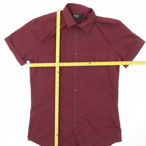 Topman Men's Red Short Sleeve Button-Up Shirt Size S Woven Cotton Blend