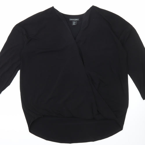 Cynthia Rowley Women’s Black Wrap Blouse XL 3/4 Sleeve V-Neck