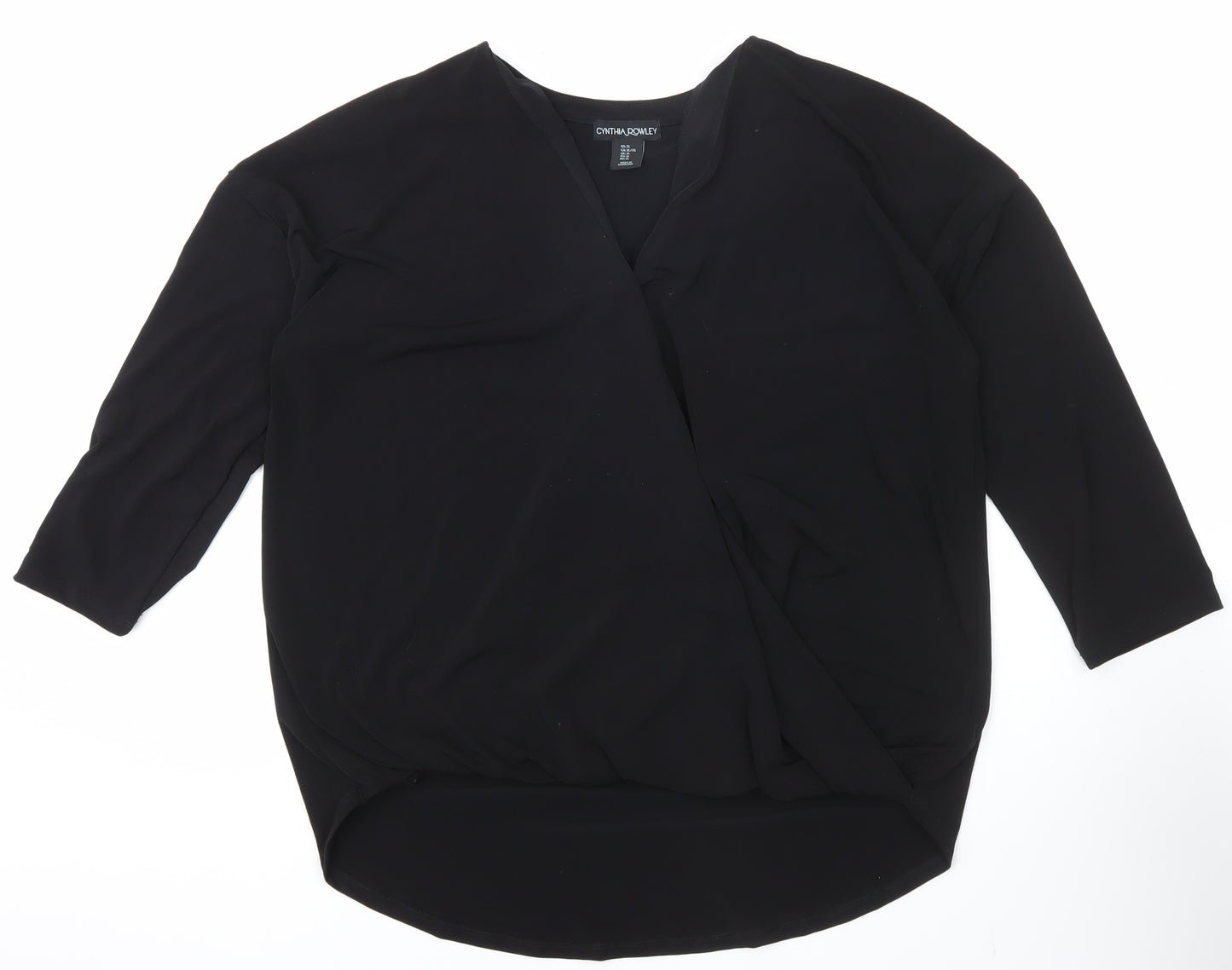 Cynthia Rowley Women’s Black Wrap Blouse XL 3/4 Sleeve V-Neck