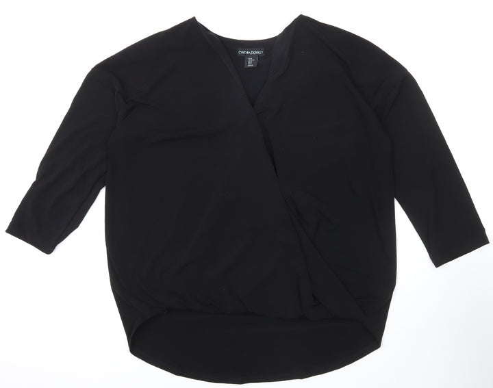Cynthia Rowley Women’s Black Wrap Blouse XL 3/4 Sleeve V-Neck
