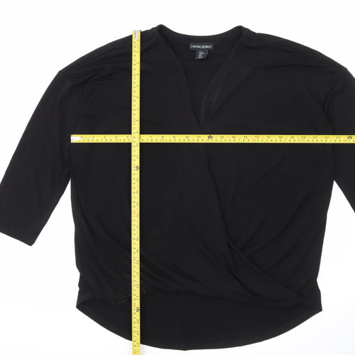 Cynthia Rowley Women’s Black Wrap Blouse XL 3/4 Sleeve V-Neck