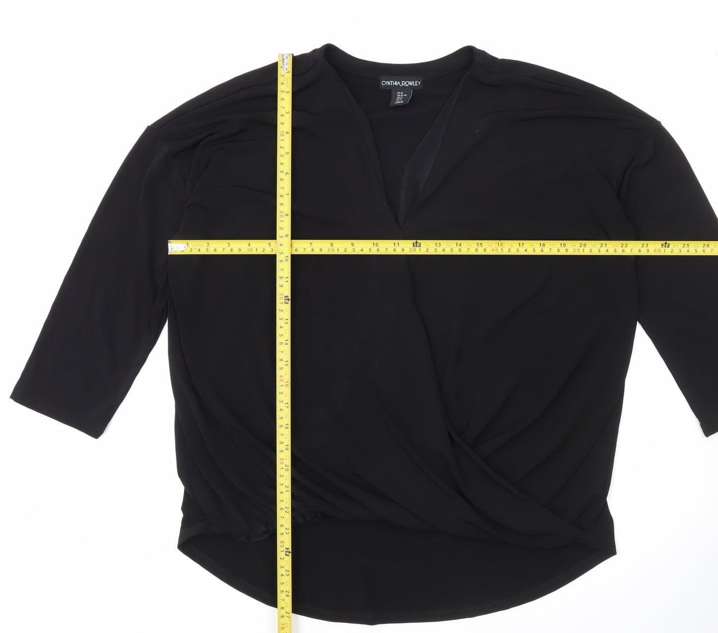 Cynthia Rowley Women’s Black Wrap Blouse XL 3/4 Sleeve V-Neck